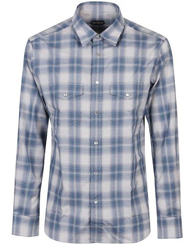 Tom Ford Checked Long-sleeved Shirt - Blue