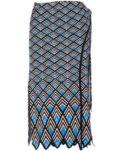 Rabanne Black Midi Skirt With Blue, Gold And Silver Geometric Pattern