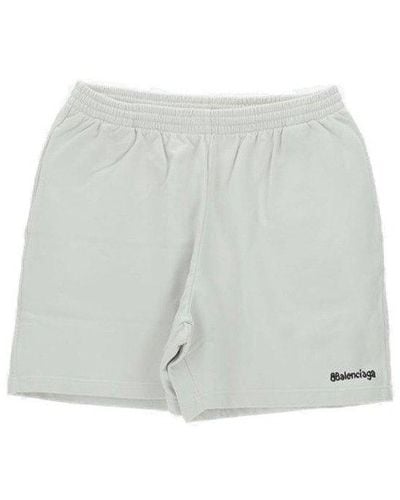 Balenciaga Logo Detailed High Waist Shorts - Grey