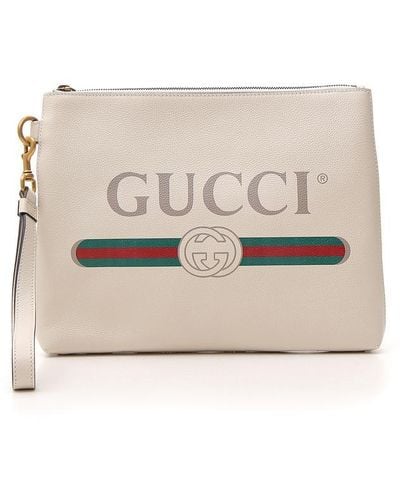 Gucci Logo Print Clutch Bag - White