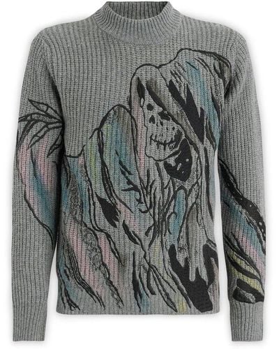 Amiri Graphic-printed Crewneck Knitted Sweater - Gray