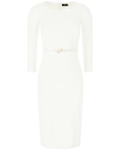 Elisabetta Franchi Belted Straight Hem Midi Dress - White