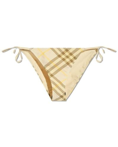 Burberry Check-printed Side-tied Bikini Briefs - Natural