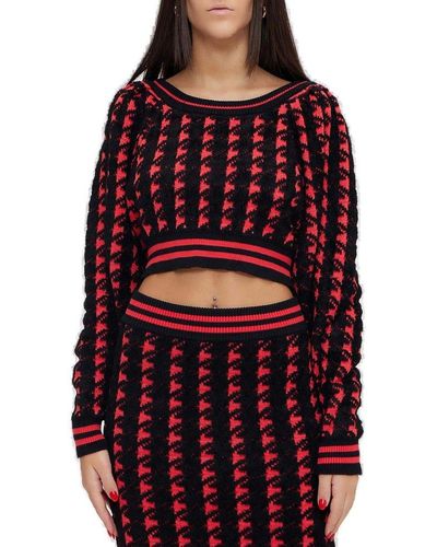 Marco Bologna Pattern Knit Cropped Jumper - Red