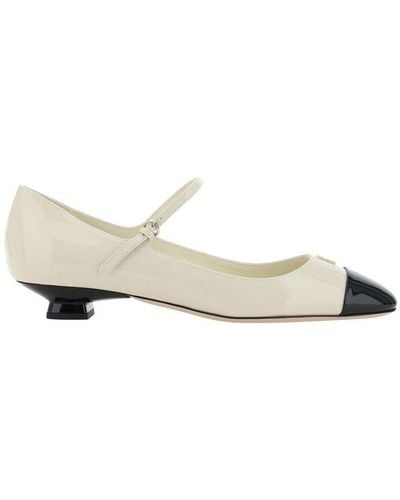 Miu Miu Low Heeled Two-toned Court Shoes - White