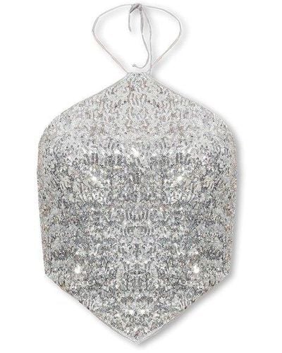 Oséree Paillettes Embellished Necklace Top - Grey