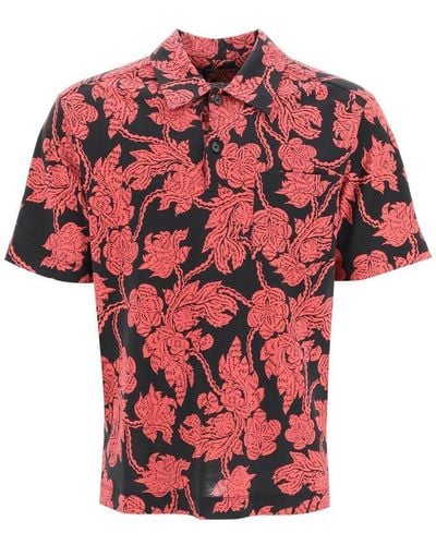 Dries Van Noten All-Over Flower Print Polo Shirt - Red