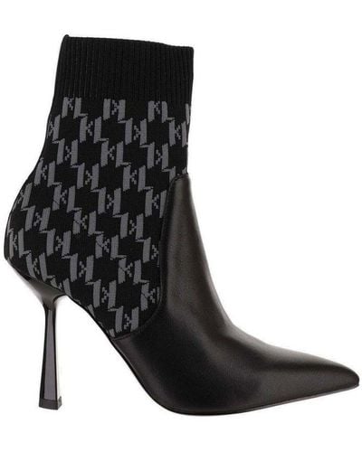 Karl Lagerfeld High Heel Monogram Ankle Boots - Black