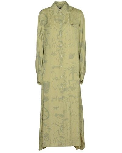 Vivienne Westwood Patterned Midi Shirt Dress - Green