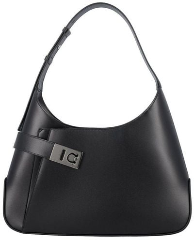 Ferragamo Gancini-buckled Asymmetric Shoulder Bag - Black