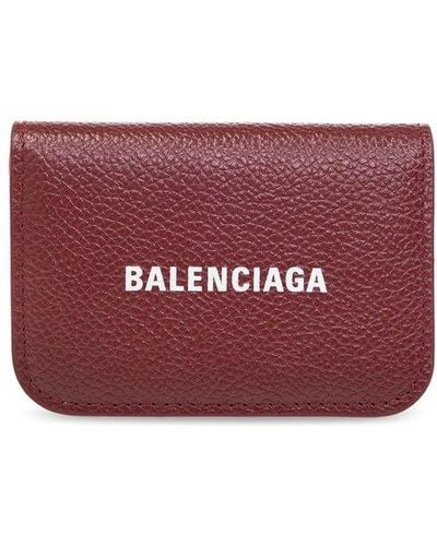Balenciaga Leather Wallet With Logo - Red