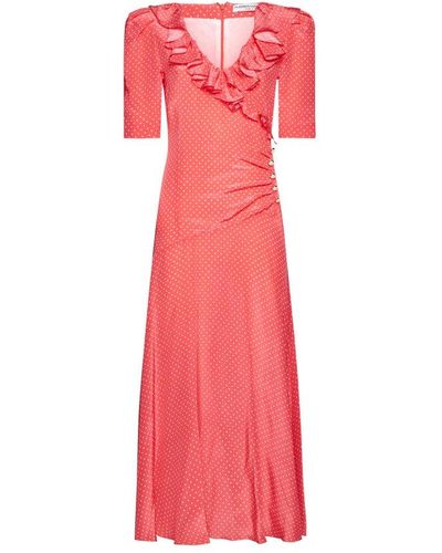 Alessandra Rich V-neck Ruffled Dress - Pink