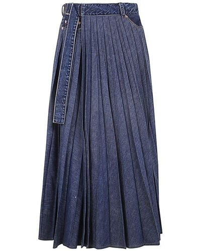 Sacai Pleated Midi Denim Skirt - Blue