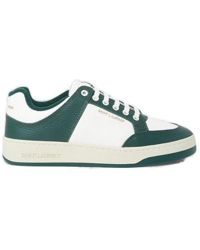 Saint Laurent Sl61 Logo-print Leather Low-top Trainers - Green