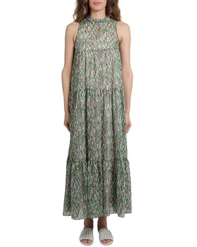 Max Mara Studio Allover Floral Print Sleeveless Dress - Green