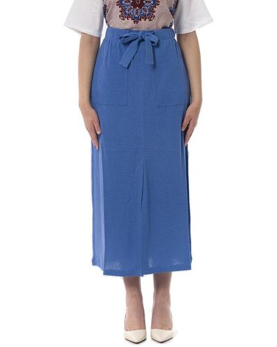 Max Mara Straight Cut Pleated Midi Skirt - Blue