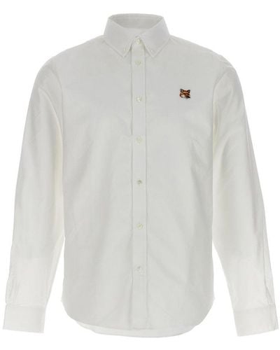 Maison Kitsuné Fox Head-patch Long-sleeved Shirt - White