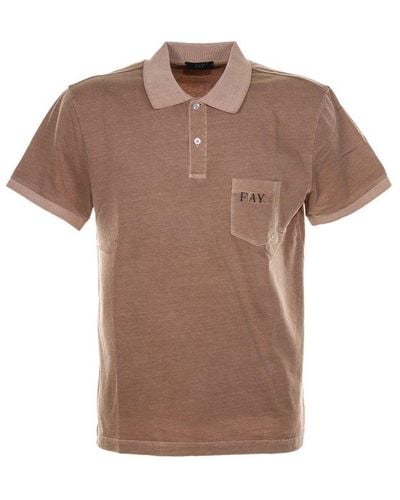 Fay Logo Printed Short-sleeved Polo Shirt - Brown