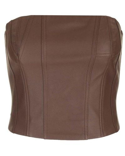 Amiri Strapless Leather Busiter Top - Brown