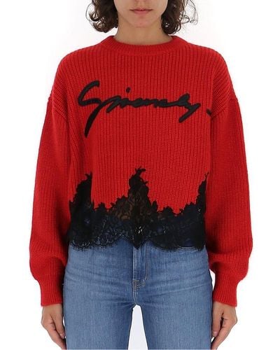 Givenchy Lace Trim Logo Embroidered Sweater