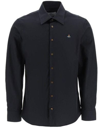 Vivienne Westwood Poplin Shirt With Orb Embroidery - Blue