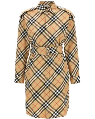Burberry Check Chemisier Dress - Natural