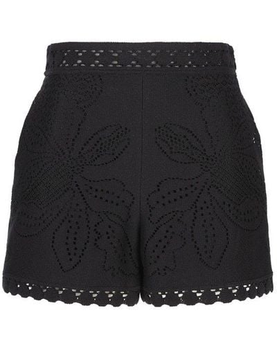 Valentino Floral Patterned High Waist Shorts - Black