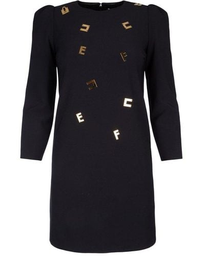 Elisabetta Franchi Logo Lettering Double Layer Mini Dress - Black