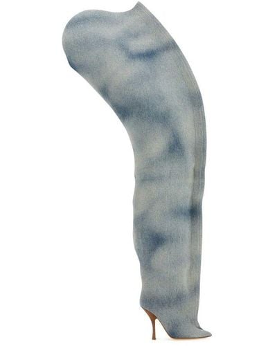 Y. Project Pointed-toe Denim Thigh-high Boots - Gray