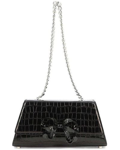 Self-Portrait Croc Mini Bow Handbag - Black