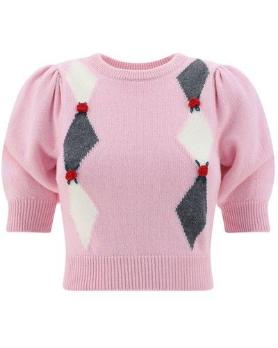 Alessandra Rich Diamond-knit Cropped Jumper - Pink