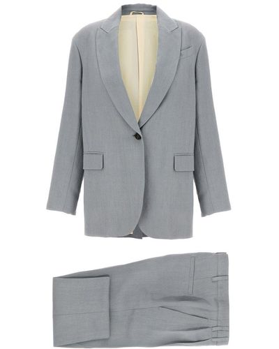 Brunello Cucinelli Single-breasted Buttoned Blazer Set - Grey