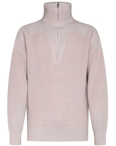 Isabel Marant Zip Detailed Long-sleeved Sweater - Pink