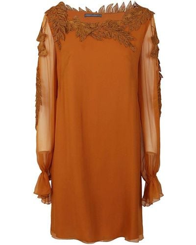 Alberta Ferretti Long-sleeved Mini Dress - Orange