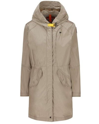 Parajumpers Logo-patch Long-sleeved Hooded Coat - Natural