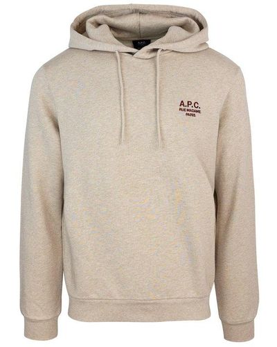 A.P.C. Logo Embroidered Drawstring Hoodie - Natural
