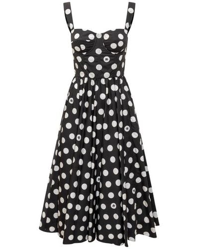 Dolce & Gabbana Polka-dot Printed Calf-length Corset Dress - White