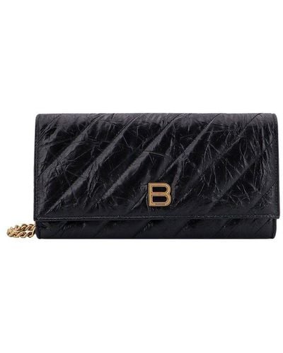 Balenciaga Crush Quilted Wallet On Chain - Black
