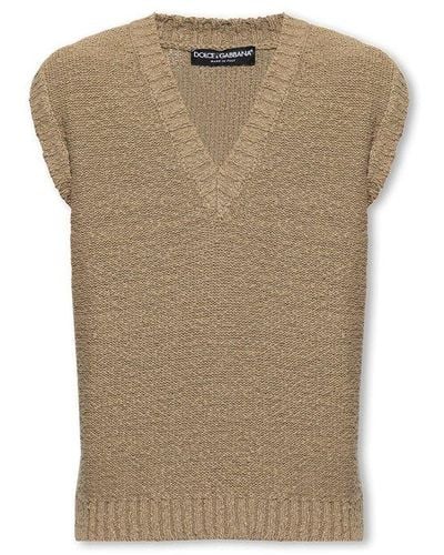 Dolce & Gabbana V-neck Knitted Vest - Natural