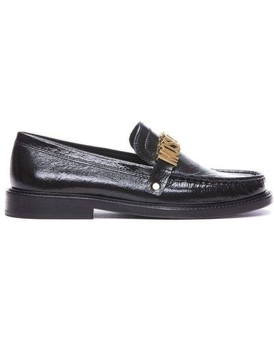 Moschino Logo-lettering Round-toe Loafers - Black