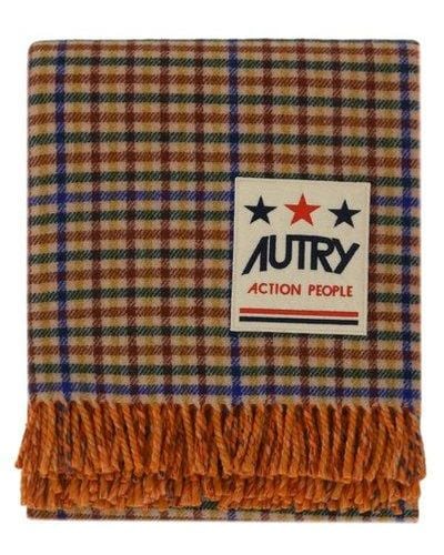 Autry Plaid-check Printed Fringed Edge Scarf - White