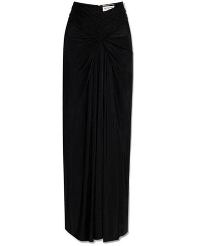 Saint Laurent Ruched Long Skirt - Black