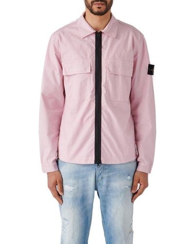Stone Island Compass-appliqué Ripstop Zipped Overshirt - Pink