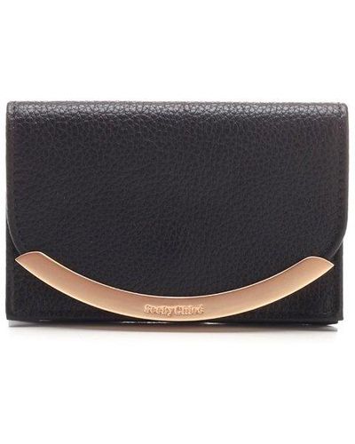 See By Chloé Logo Plaque Foldover Wallet - Black