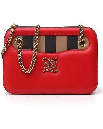 Fendi Ff Karligraphy Shoulder Bag - Red