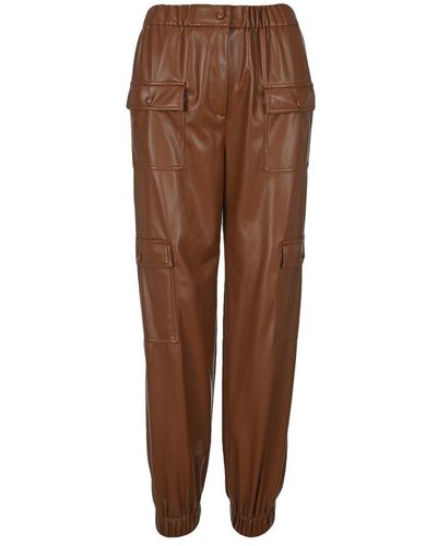 MSGM High-waisted Faux-leather Cargo Trousers - Brown