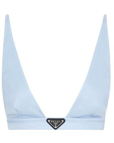 Prada Logo Plaque V-neck Bralette - Blue
