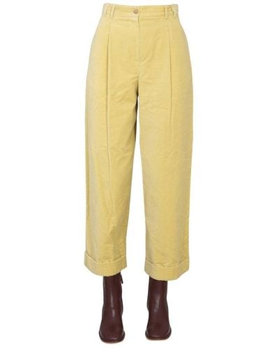 Alysi Belt-looped Wide-leg Pants - Yellow