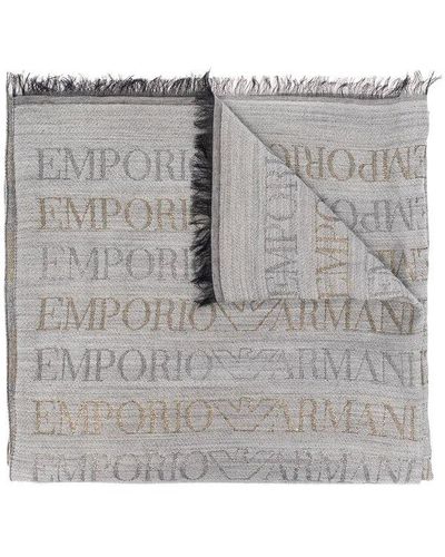 Emporio Armani Scarf With Logo - Grey