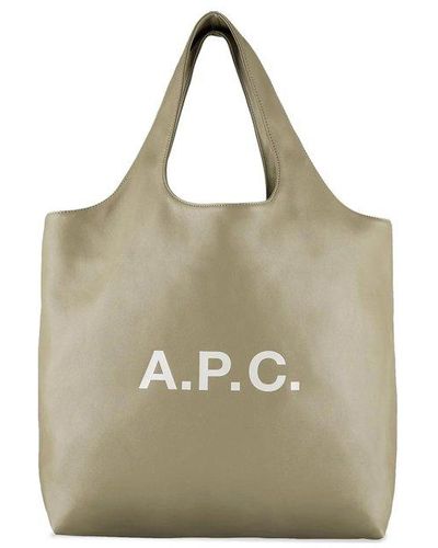 A.P.C. Logo Printed Top Handle Bag - Natural